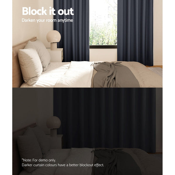 Artiss 2X Blockout Curtains Blackout Window Eyelet 180X213cm Charcoal