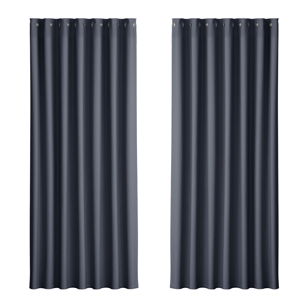 Artiss 2X Blockout Curtains Blackout Eyelet 240X230cm Charcoal Curtains & Drapes