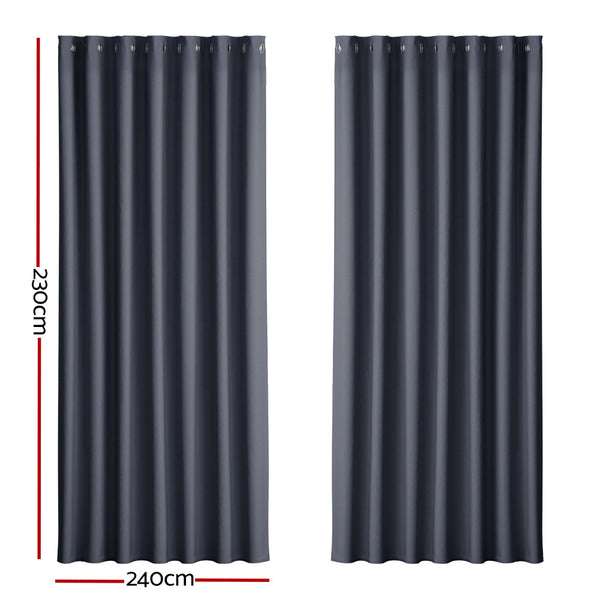 Artiss 2X Blockout Curtains Blackout Eyelet 240X230cm Charcoal Curtains & Drapes