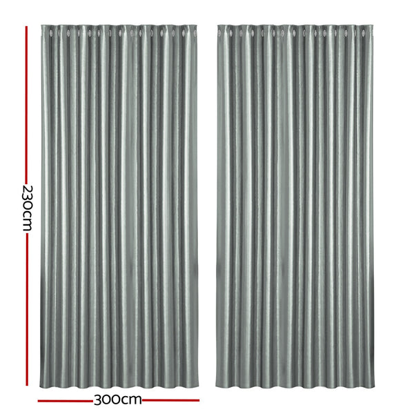 Artiss 2X Blockout Curtains Blackout Eyelet 300X230cm Grey Curtains & Drapes