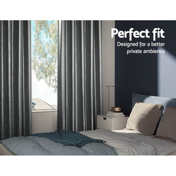 Artiss 2X Blockout Curtains Blackout Eyelet 300X230cm Grey Curtains & Drapes