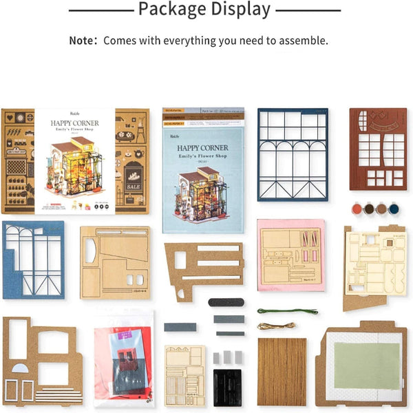 Robotime Rolife Diy Miniature House Kit Emily's Flower Shop Tiny For Adults To Build Making With Furniture Halloween Christmas Decorations Gifts Dg145