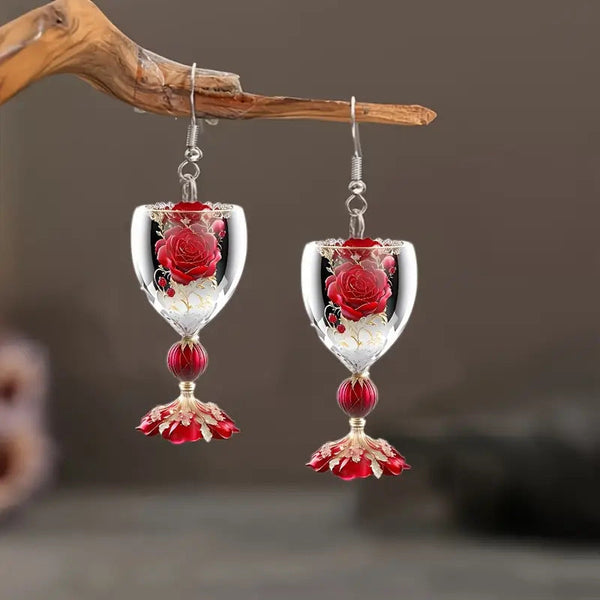 Veile Studios Valentines Day Rose Wine Glass Acrylic For Unisex Fashion Accessories Earrings