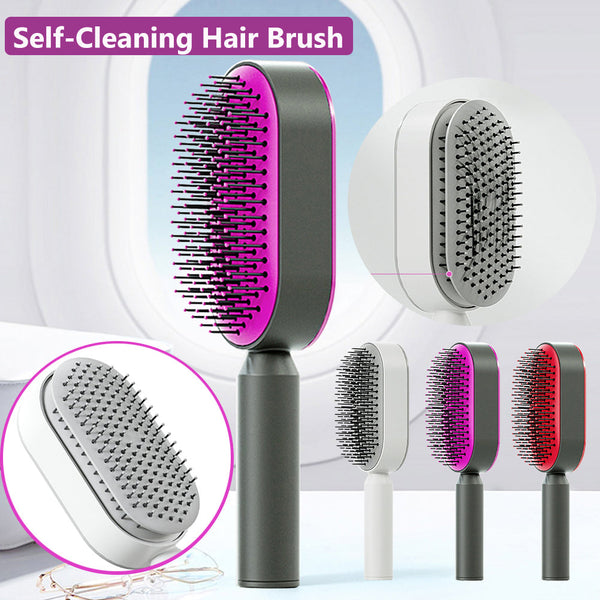 One Press Self Cleaning Hair Brush Standing Base Women Brushes & Combs