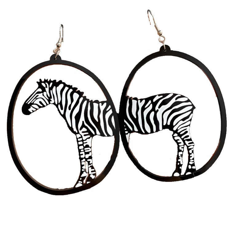 Veile Studios Acrylic Dangle Round Asymmetric Black Animals Drop Jewellery Earrings