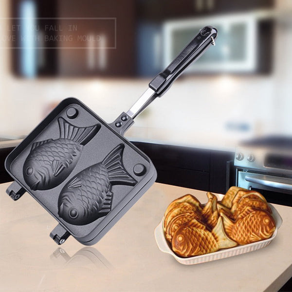 Non Stick Taiyaki Fish Shaped Waffle Frying Pan Maker Food Cooking Baking Mold Waffle Makers