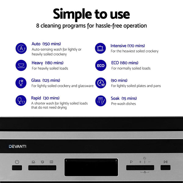 Devanti 10 Place Settings Freestanding Dishwasher Black Dishwashers