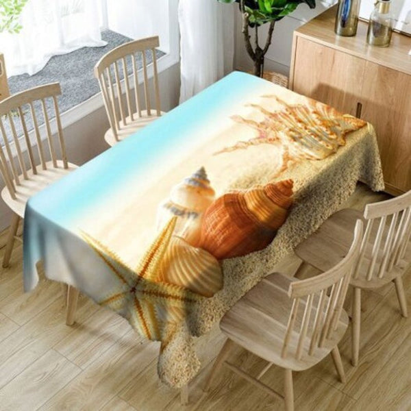 Beach Starfish Conch Print Waterproof Table Cloth W60 Inch L84
