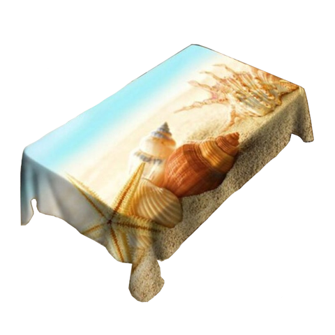 Beach Starfish Conch Print Waterproof Table Cloth W60 Inch L84