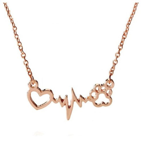 Bear's And Dog's Foot Print Electrocardiogram Necklace Rose Gold