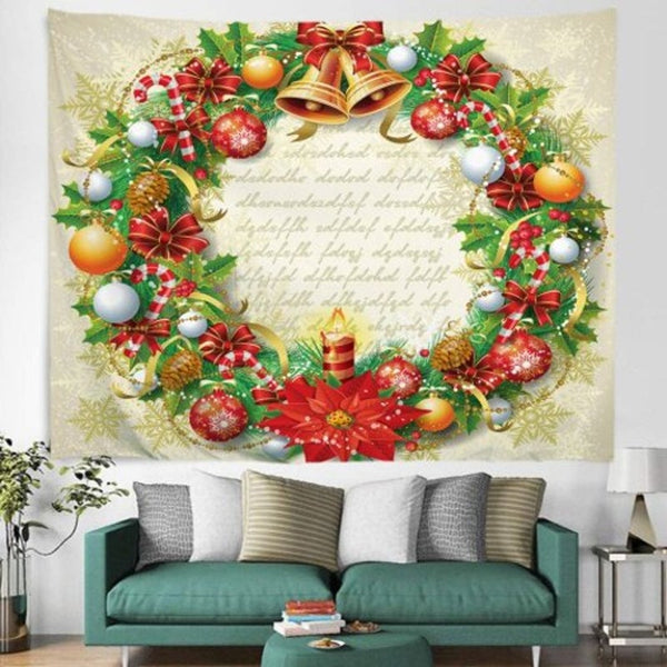 Beautiful Christmas Wreath Pattern Printing Tapestry Hanging Cloth Multi A W59 X L51 Inch