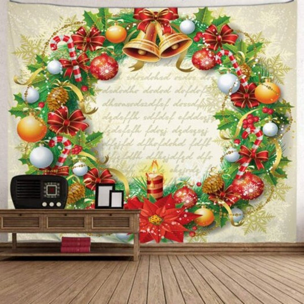 Beautiful Christmas Wreath Pattern Printing Tapestry Hanging Cloth Multi A W59 X L51 Inch