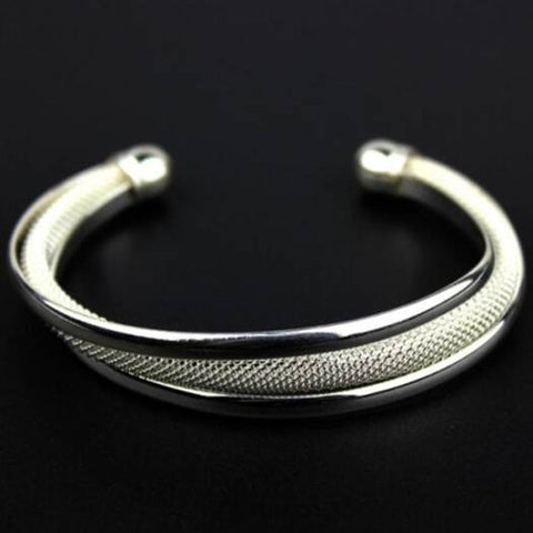 Beauty Jewerly 925 Sterling Silver Plated Mesh Arc Cuff Women Bangle Bracelet For Fashion Supplies