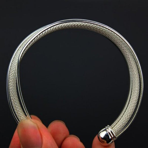 Beauty Jewerly 925 Sterling Silver Plated Mesh Arc Cuff Women Bangle Bracelet For Fashion Supplies
