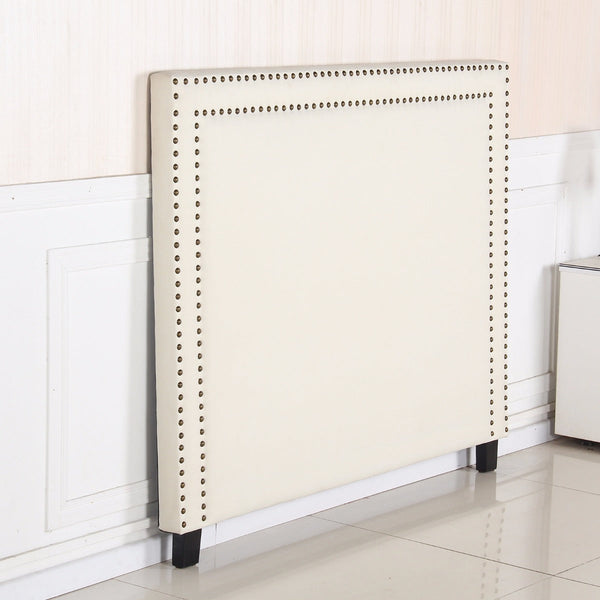 Bed Head Queen White Headboard Upholstery Fabric Studded Buttons Headboards & Footboards