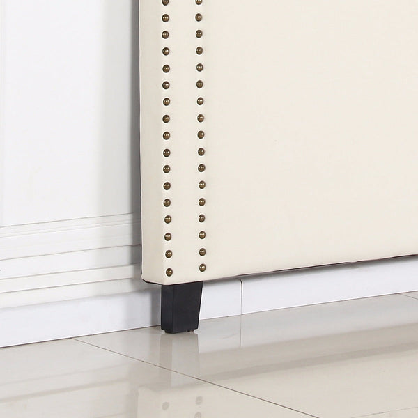 Bed Head Queen White Headboard Upholstery Fabric Studded Buttons Headboards & Footboards