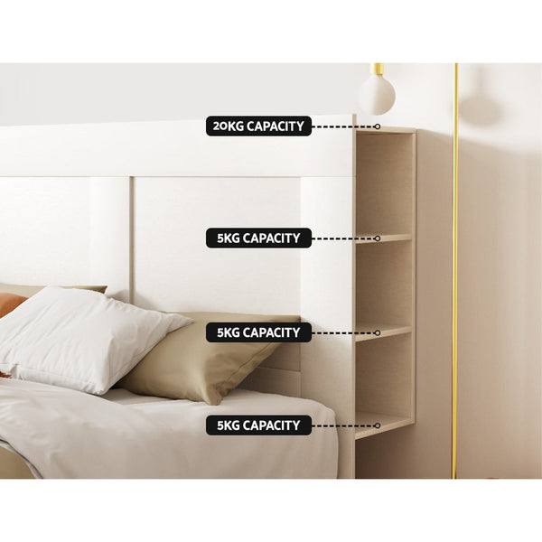 Artiss Bed Frame King Size Head With Shelves Headboard Bedhead Base White Headboards & Footboards