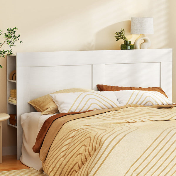 Artiss Bed Frame King Size Head With Shelves Headboard Bedhead Base White Headboards & Footboards