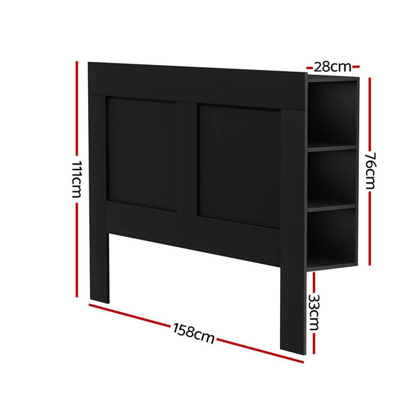 Artiss Bed Frame Double Size Head With Shelves Headboard Bedhead Base Black Headboards & Footboards