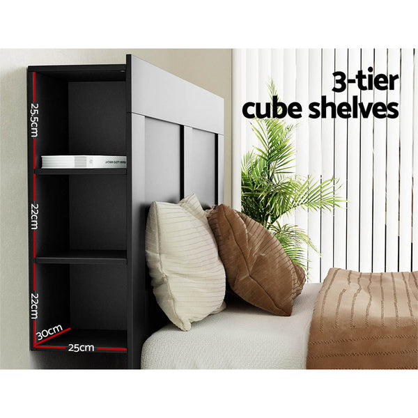 Artiss Bed Frame Double Size Head With Shelves Headboard Bedhead Base Black Headboards & Footboards