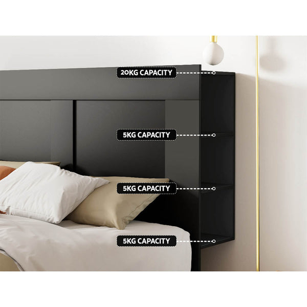Artiss Bed Frame Double Size Head With Shelves Headboard Bedhead Base Black Headboards & Footboards