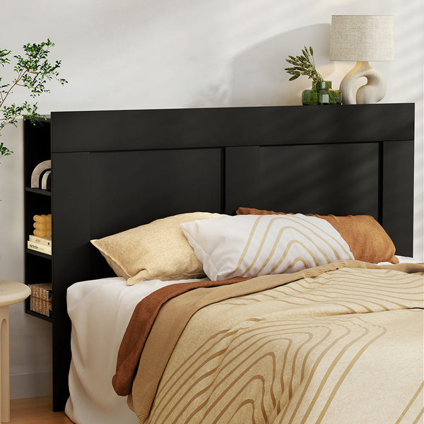 Artiss Bed Frame Double Size Head With Shelves Headboard Bedhead Base Black Headboards & Footboards