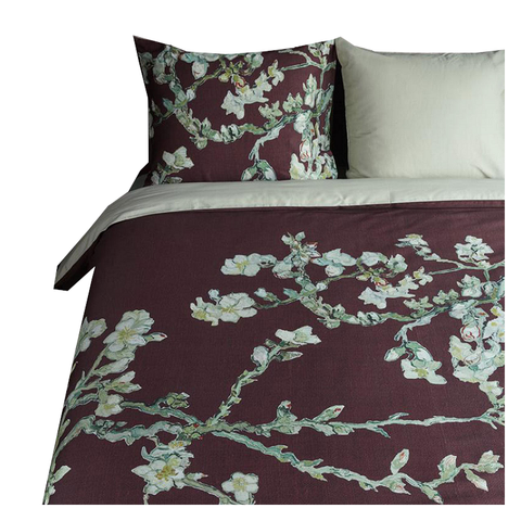 Bedding House Van Gogh Blossom Dark Red Cotton Quilt Cover Set