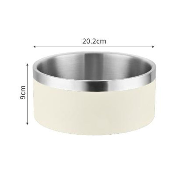 Beige And Silver Premium 304 Stainless Steel Pet Bowl (64Oz) Non Slip Anti Tip Food & Water Dish For Dogs Cats Durable Easy Clean Dog Bowls