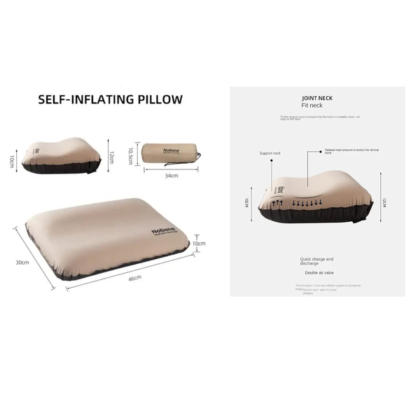 Elosung Beige Automatic Inflatable 3D Outdoor Sponge Pillow Portable Camping Travel Neck Cushion Comfortable Air Mattress For Tent Versatile Nap Pillo