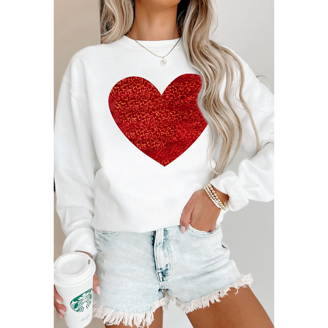 Beige Glitter Valentine Heart Shape Graphic Sweatshirt Hoodies & Sweatshirts