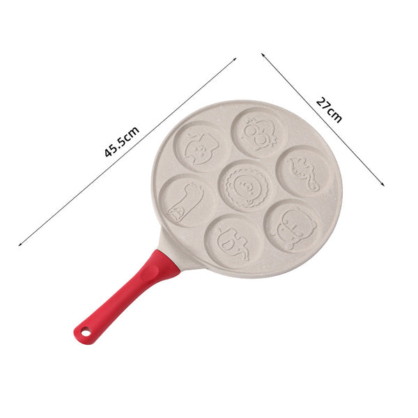 Beige Heart + Wood Grain Handle (Gas Model) Non Stick Pancake 7 Hole Fun Shapes Breakfast Griddle (27Cm) Frying & Grill Pans