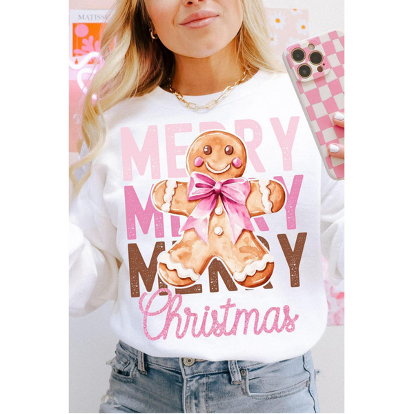 Beige Merry Christmas Gingerbread Man Graphic Sweatshirt Hoodies & Sweatshirts