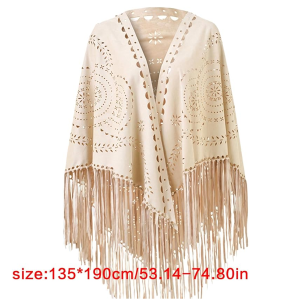 Beige Suede Wheat Tassel Triangle Scarf Autumn Warm Shawl For Women Hollow Out Fringe Design Scarves & Wraps
