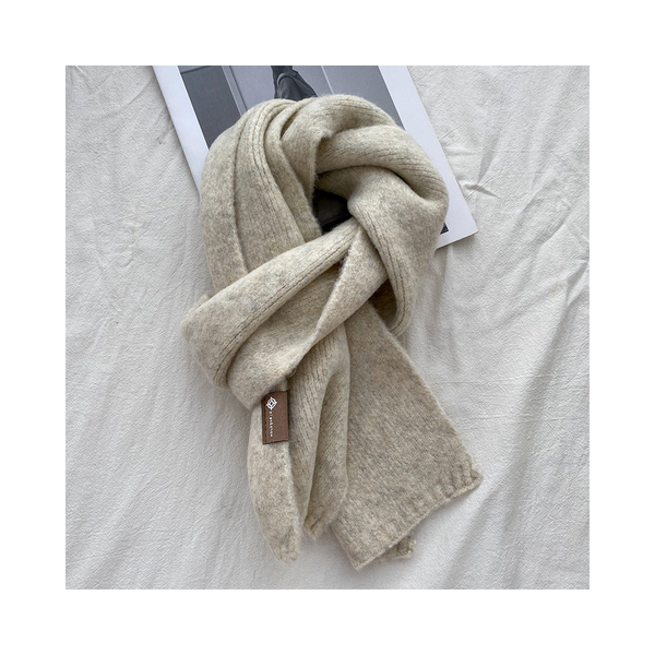 Beige Luxuriously Soft Wool Blend Knit Scarf Cozy Warm Solid Colour Unisex Winter Essential Scarves & Wraps