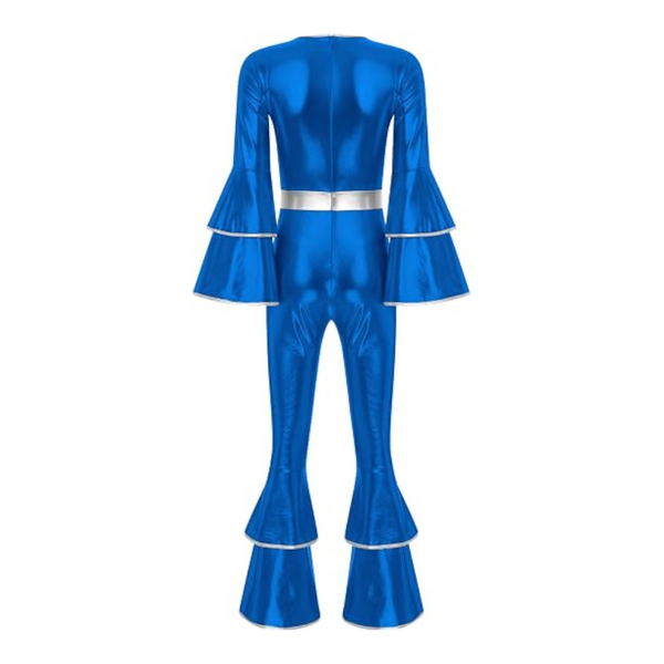 Bell Bottom Jumpsuit Royal Blue M Vintage 70S Disco Shiny Romper Cheerleading Uniform For Halloween Cosplay Theme Party And Muscle Suit Jumpsuits Romp