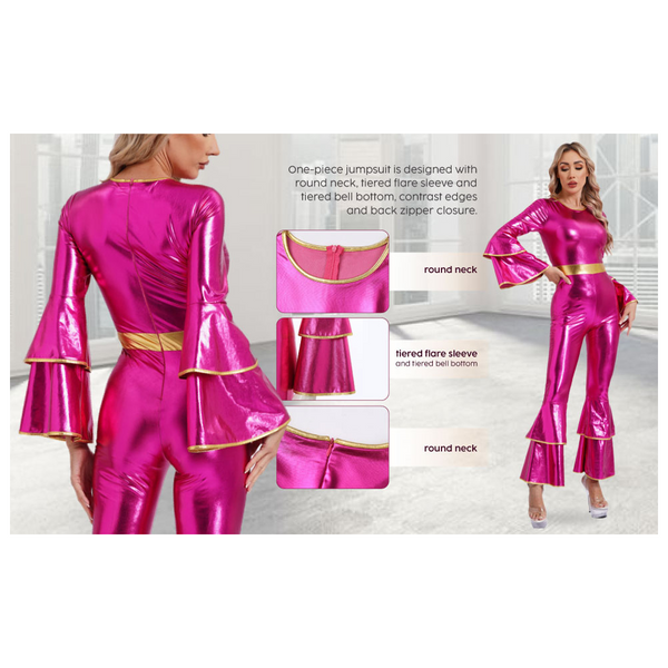 Bell Bottom Jumpsuit Royal Blue M Vintage 70S Disco Shiny Romper Cheerleading Uniform For Halloween Cosplay Theme Party And Muscle Suit Jumpsuits Romp