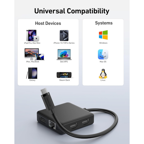 Benfei 399Bk 6 In 1 Usb C Hub To Hdmi(8K)+Usb3.2(10Gbps)+Usb2.0X2+Pd100w+Rj45 Black Usb Cables Hubs & Adapters