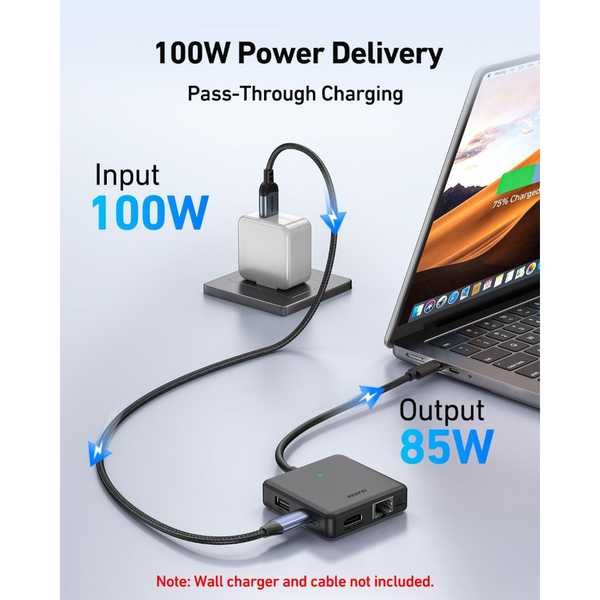 Benfei 399Bk 6 In 1 Usb C Hub To Hdmi(8K)+Usb3.2(10Gbps)+Usb2.0X2+Pd100w+Rj45 Black Usb Cables Hubs & Adapters