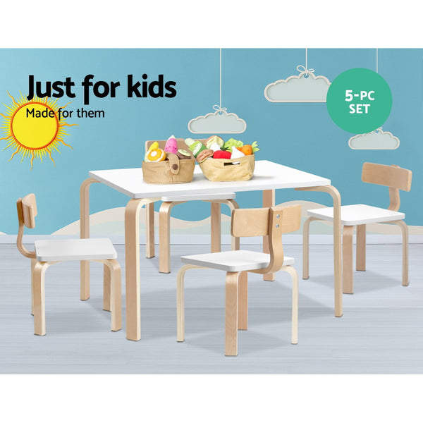 Keezi Nordic Kids Table Chair Set Desk 5Pc Activity Dining Study Children Modern Kids Play Table & Chair Sets