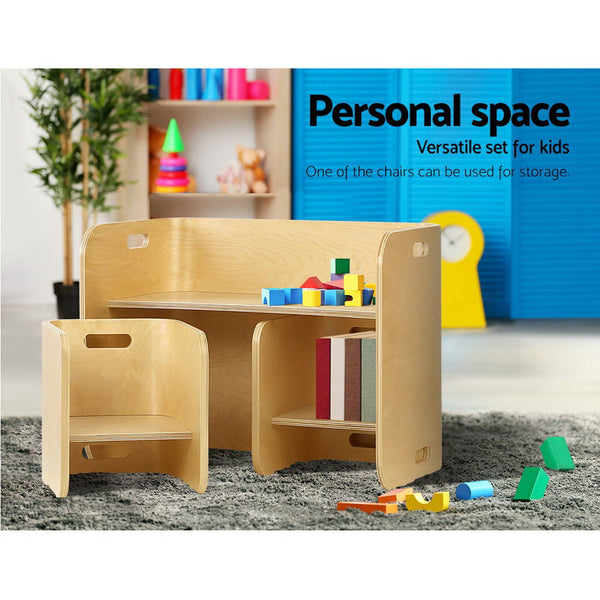 Keezi 3 Pc Nordic Kids Table Chair Set Beige Desk Activity Compact Children Kids Play Table & Chair Sets