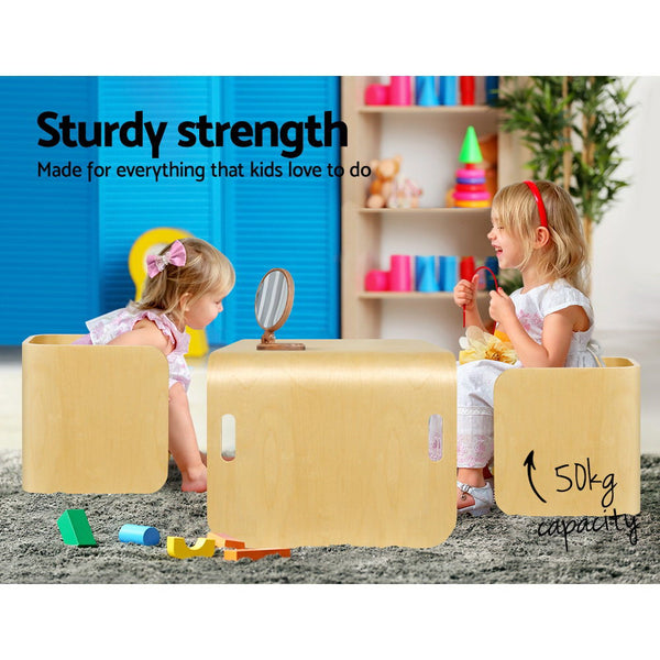 Keezi 3 Pc Nordic Kids Table Chair Set Beige Desk Activity Compact Children Kids Play Table & Chair Sets