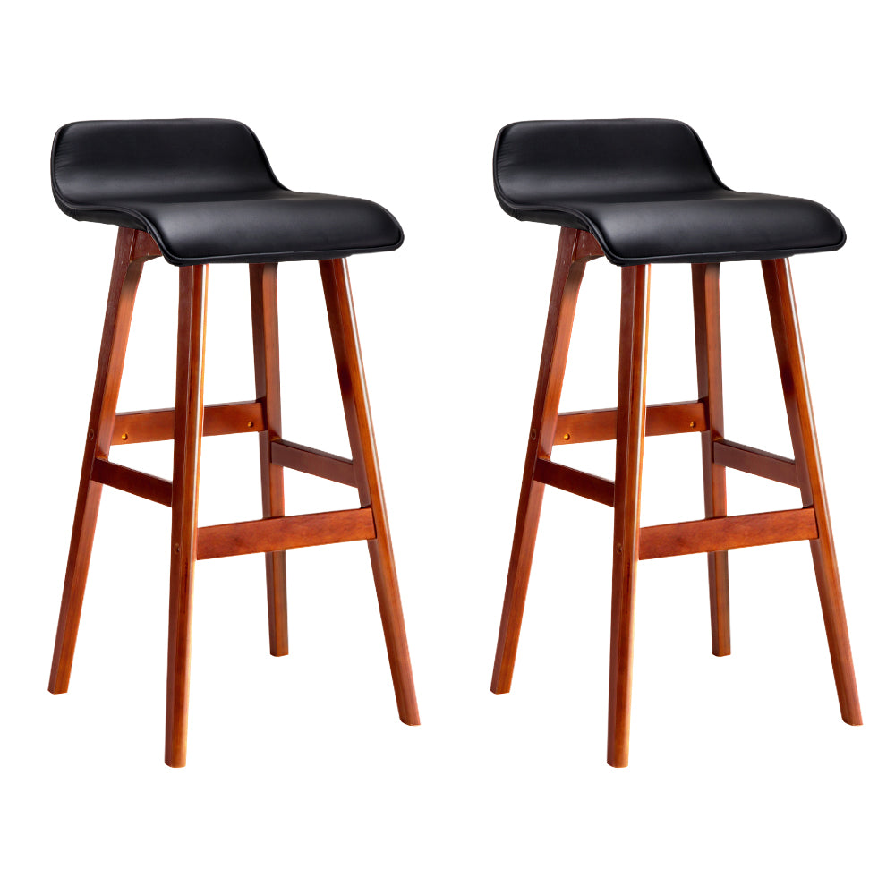 Artiss Set Of 2 Pu Leather Wood Wave Style Bar Stool Black Benches Bar Stools