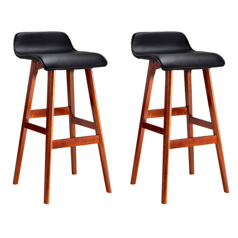 Artiss Set Of 2 Pu Leather Wood Wave Style Bar Stool Black Benches Bar Stools