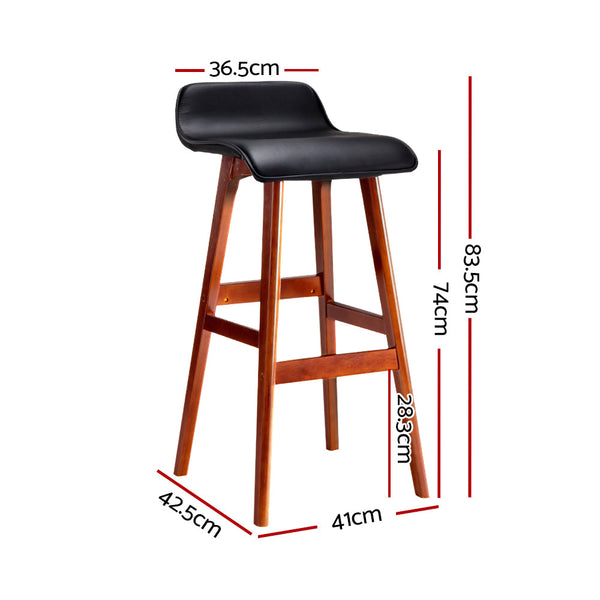 Artiss Set Of 2 Pu Leather Wood Wave Style Bar Stool Black Benches Bar Stools