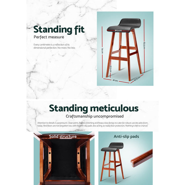 Artiss Set Of 2 Pu Leather Wood Wave Style Bar Stool Black Benches Bar Stools