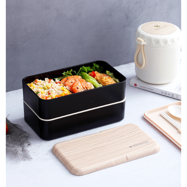 Bento Lunch Box Double Layer Container Utensil Chopstick Microwave Safe