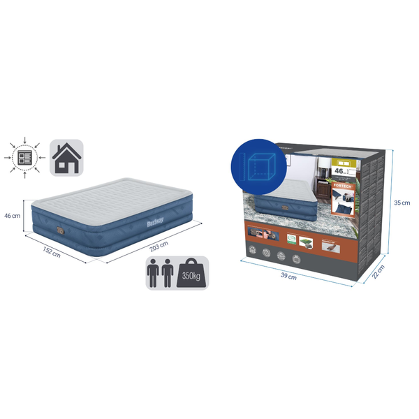 Bestway 2.03M X 1.52M 46Cm Fortech Snugable Top Air Inflatable Mattress Queen Built In Ac Pump Inflatable Mattresses & Airbeds