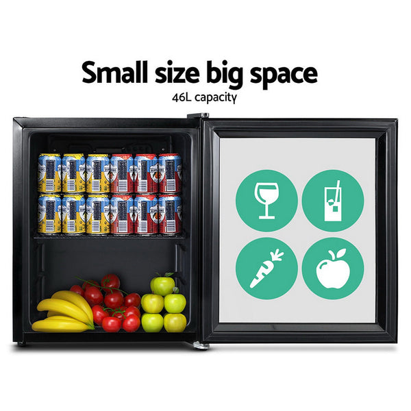 Devanti 46L Glass Door Bar Fridge Mini Countertop Bottle Cooler Mini Fridges