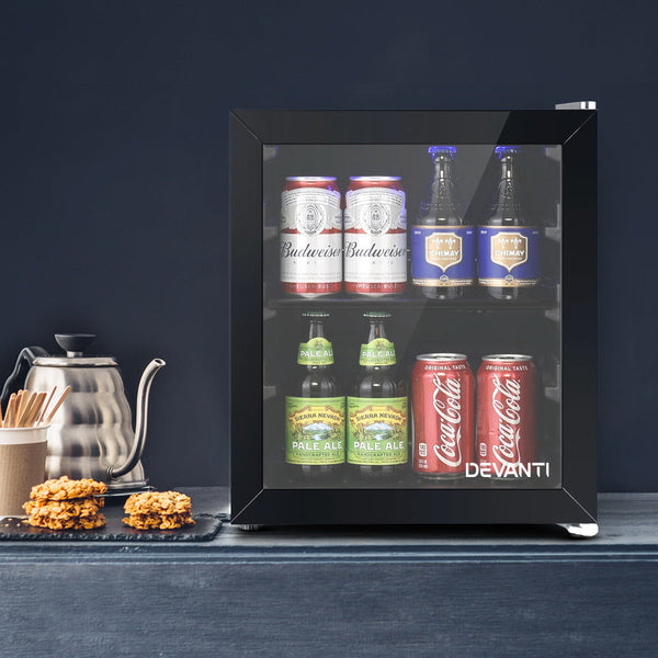 Devanti 46L Glass Door Bar Fridge Mini Countertop Bottle Cooler Mini Fridges