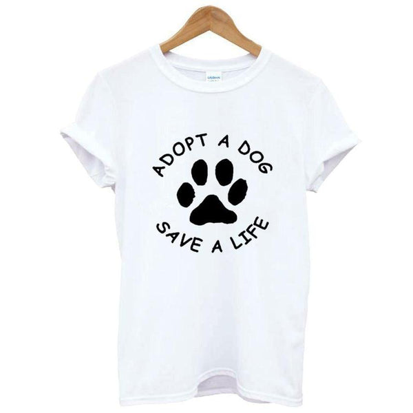 Adopt Dog Save Life Print Cotton Tee Tops